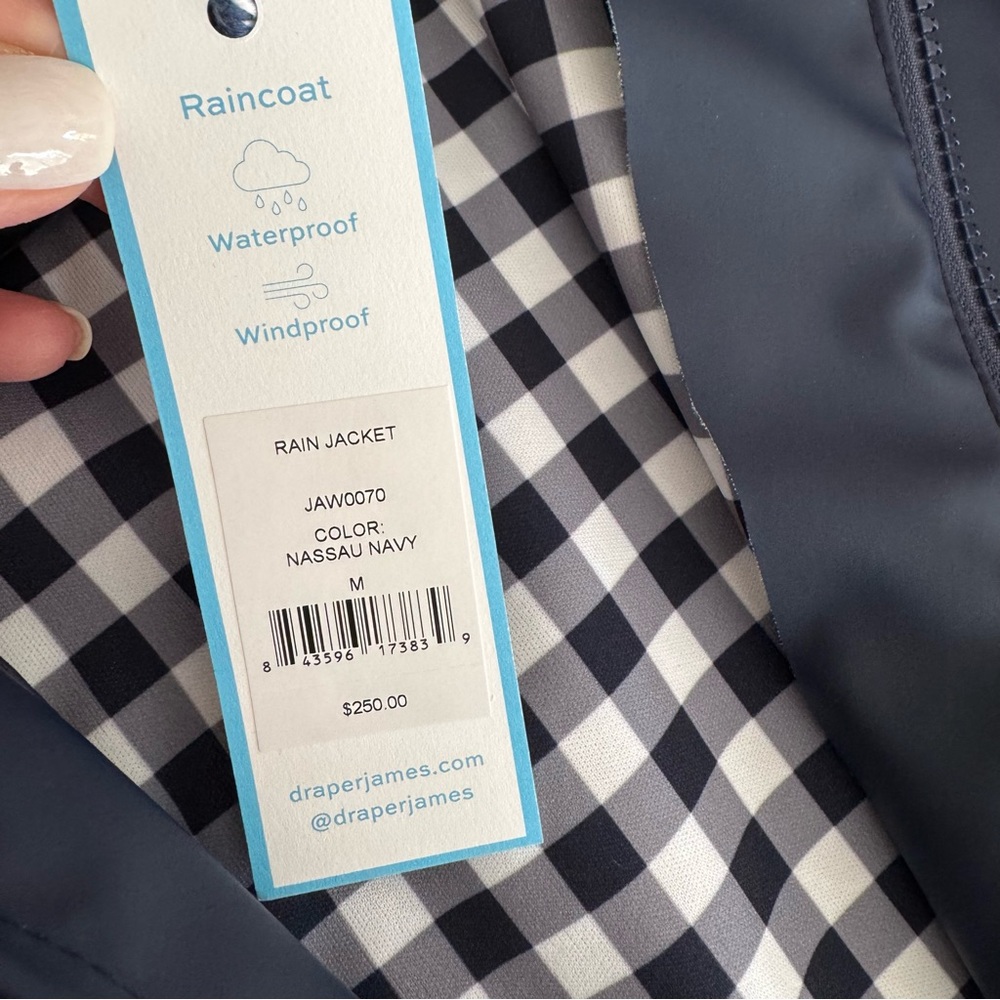 NWT Draper James Raincheck Waterproof Hooded Rain Jacket Navy Gingham M - Picture 12 of 13